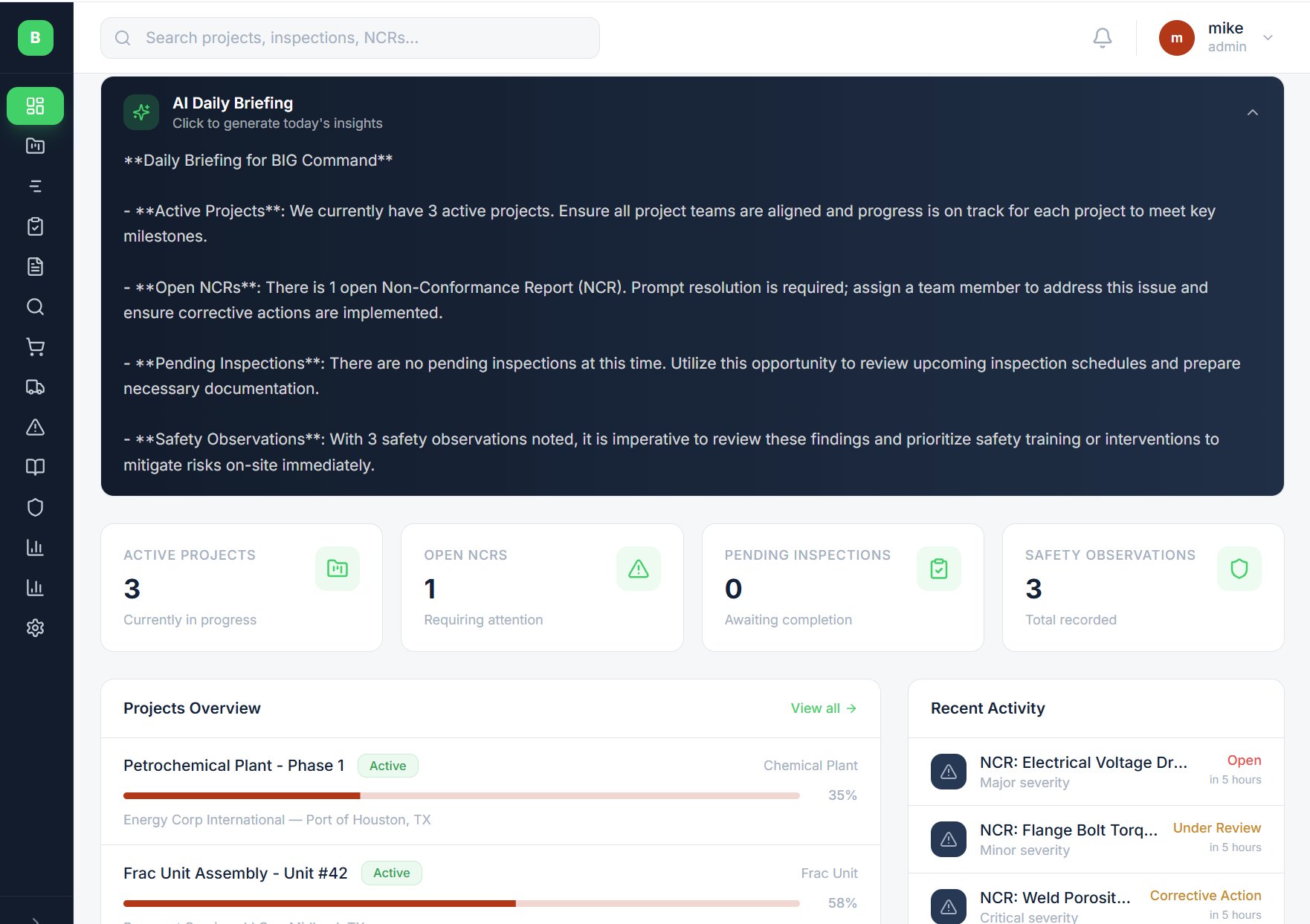 BIG Command Dashboard with AI Daily Briefing
